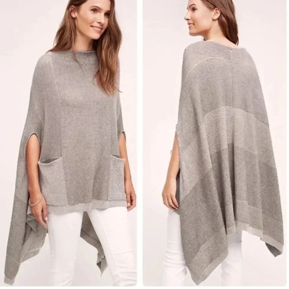 Anthropologie MOTH Madison Park Cape Poncho Gray XS/S, Oversized, Wool Cashmere - Picture 1 of 12